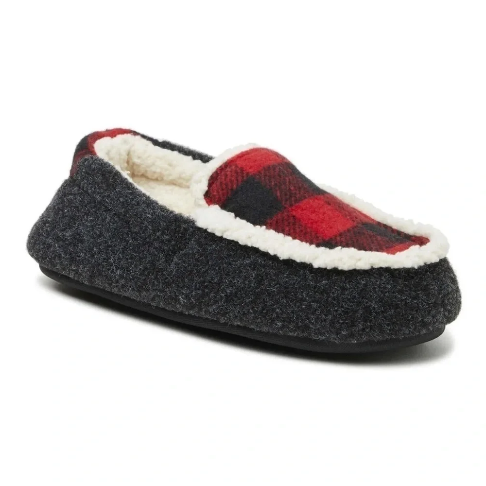 NWT Kids DEARFOAMS Hunter Felted Microwool Moccasin Slipper Buffalo Plaid 2/3